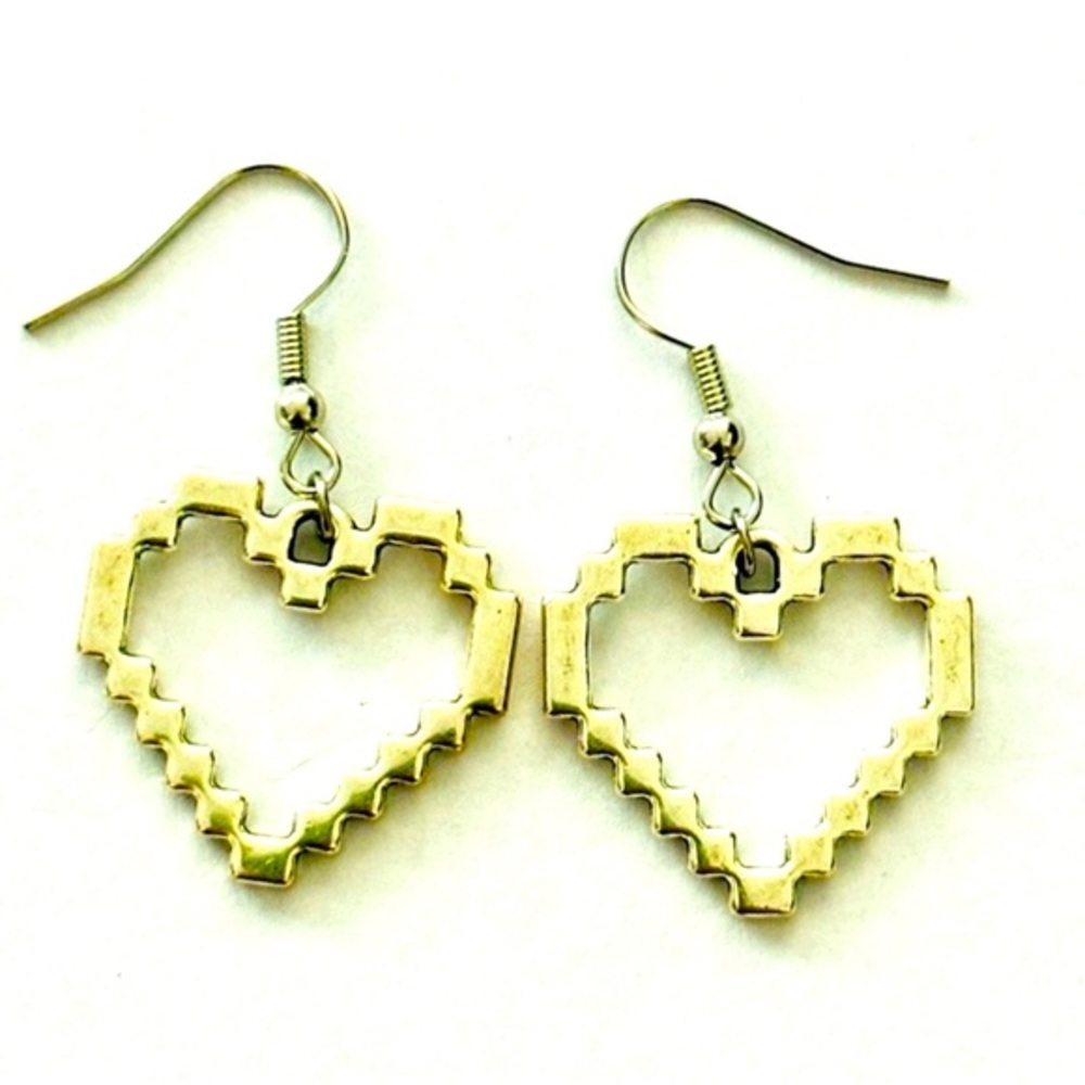 Pixel Heart Earrings, Stainless Steel Hooks, Unworn, NWT